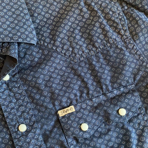 Rafter C Navy Print Pearl Snap Western Shirt Med - Picture 2 of 5